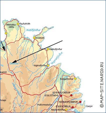 Physique carte de Islande