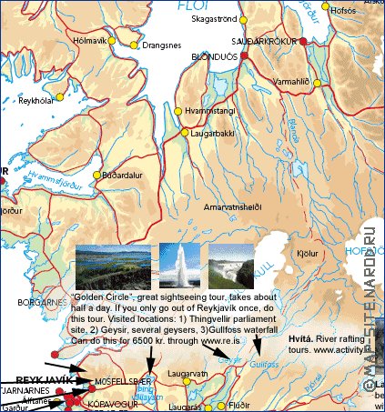 Physique carte de Islande