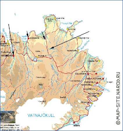 Physique carte de Islande