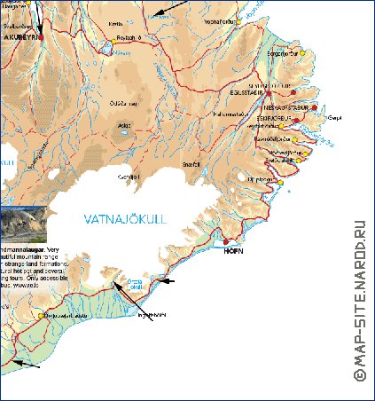 Physique carte de Islande