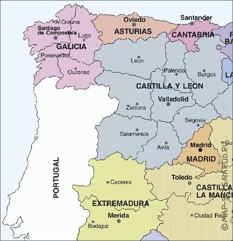 Administrativa mapa de Espanha em espanhol