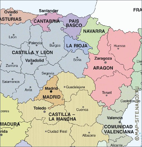 Administrativa mapa de Espanha em espanhol