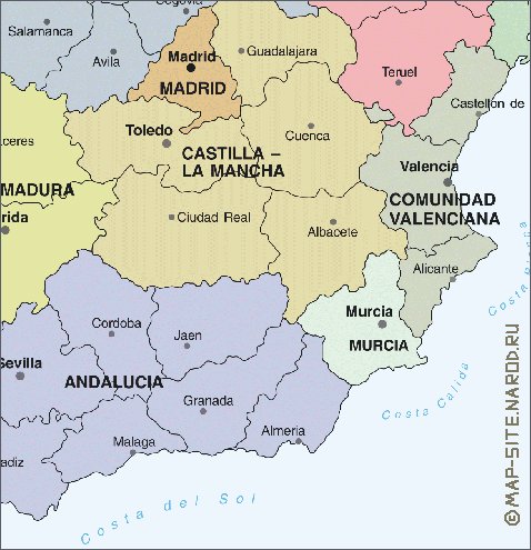 Administrativa mapa de Espanha em espanhol