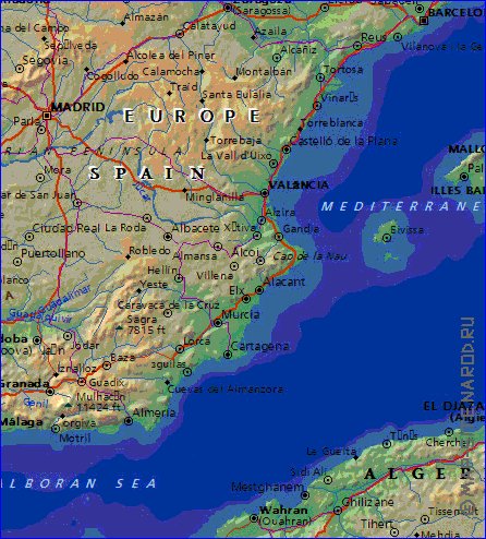 Fisica mapa de Espanha em ingles