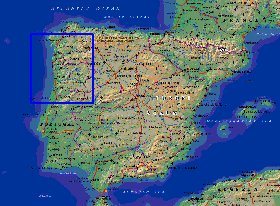 Physique carte de Espagne en anglais
