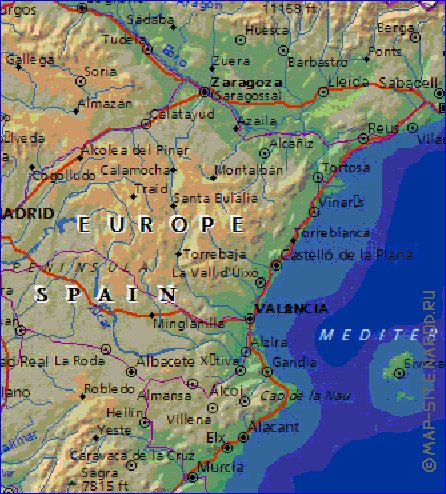 Fisica mapa de Espanha em ingles