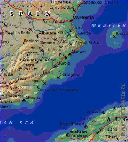 Fisica mapa de Espanha em ingles