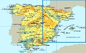 Physique carte de Espagne