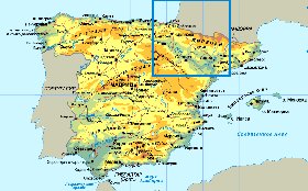 Physique carte de Espagne