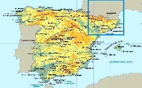 Physique carte de Espagne