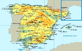 Physique carte de Espagne