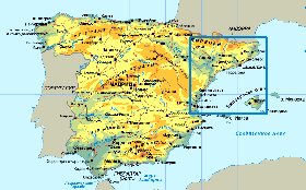 Physique carte de Espagne