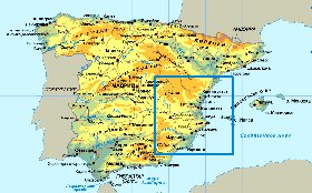 Physique carte de Espagne