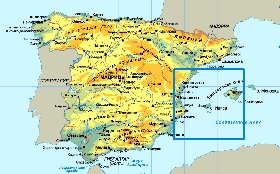 Physique carte de Espagne