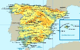 Physique carte de Espagne