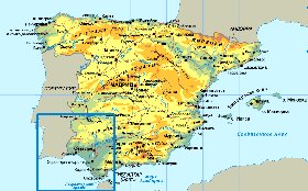 Physique carte de Espagne