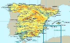 Physique carte de Espagne