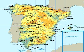 Physique carte de Espagne