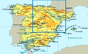 Physique carte de Espagne