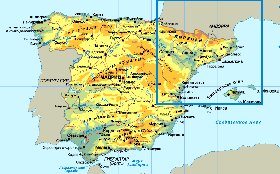 Physique carte de Espagne