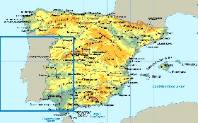 Physique carte de Espagne