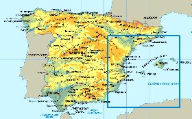 Physique carte de Espagne