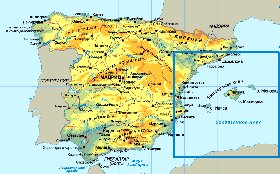 Physique carte de Espagne