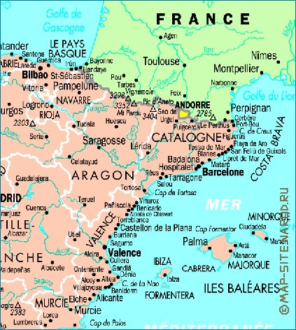 mapa de Espanha em frances