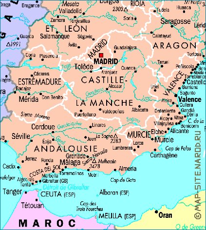 mapa de Espanha em frances