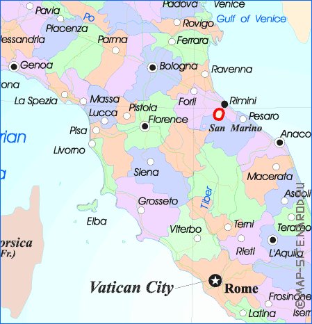 Administrativa mapa de Italia em ingles