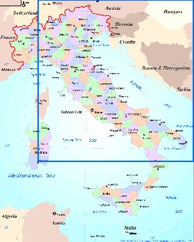 Administratives carte de Italie en anglais