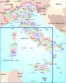 Administratives carte de Italie en anglais