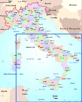 Administratives carte de Italie en anglais