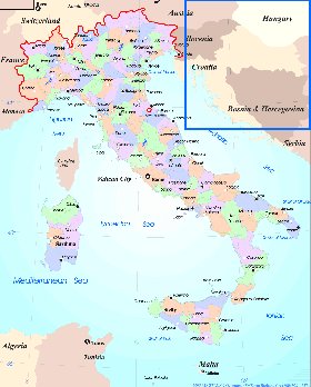 Administrativa mapa de Italia em ingles