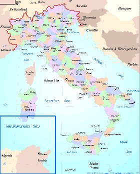 Administratives carte de Italie en anglais