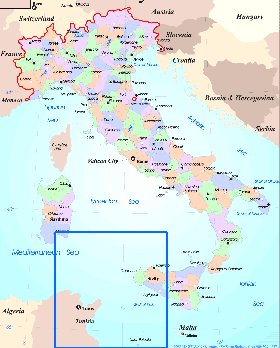 Administrativa mapa de Italia em ingles