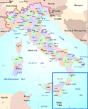 Administratives carte de Italie en anglais