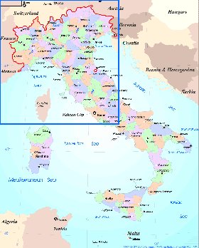 Administratives carte de Italie en anglais