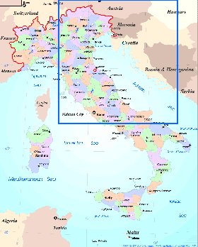 Administratives carte de Italie en anglais