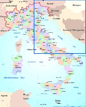 Administratives carte de Italie en anglais