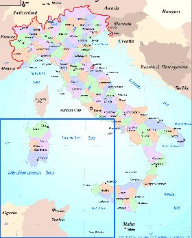 Administratives carte de Italie en anglais