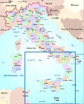 Administratives carte de Italie en anglais