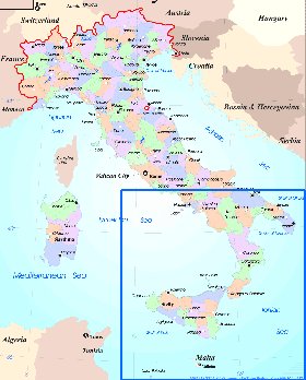 Administratives carte de Italie en anglais