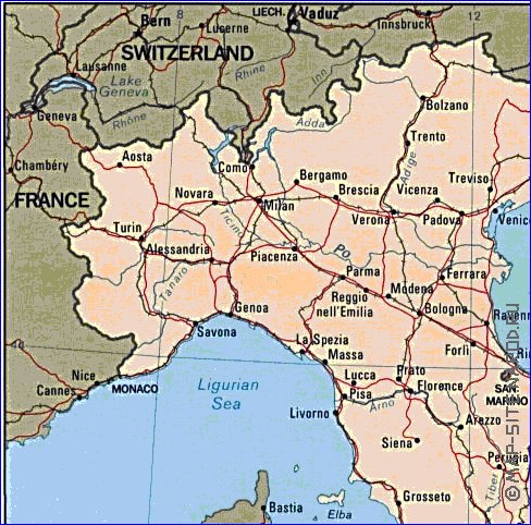 carte de Italie en anglais