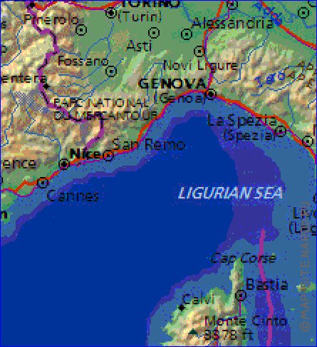 Fisica mapa de Italia em ingles