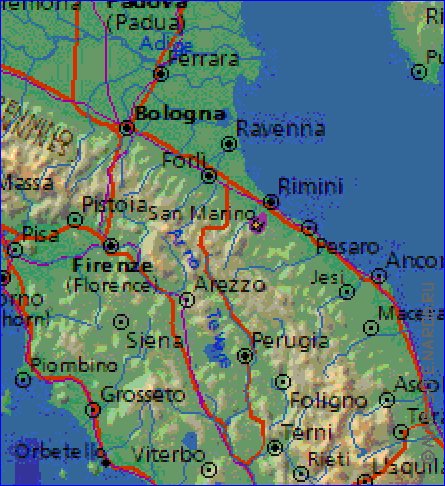 Fisica mapa de Italia em ingles