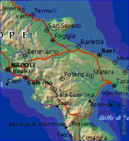 Fisica mapa de Italia em ingles