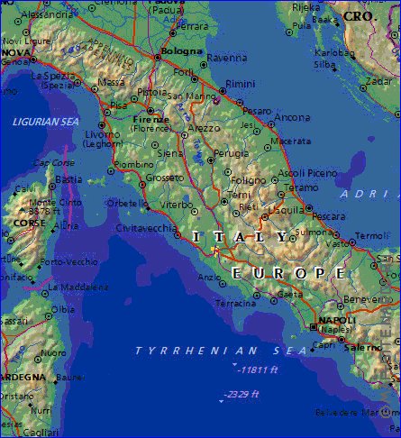 Fisica mapa de Italia em ingles