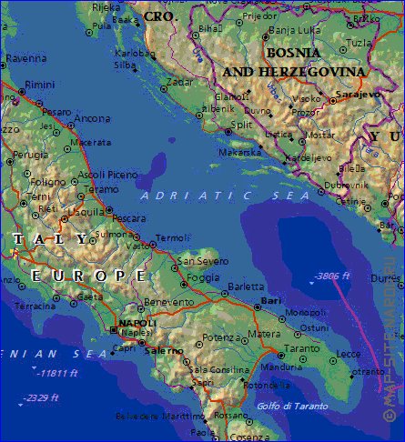 Fisica mapa de Italia em ingles