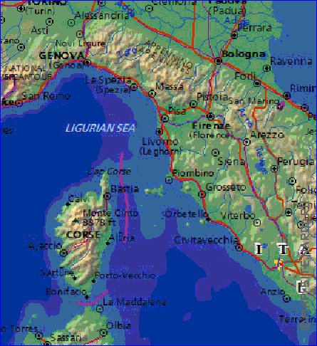 Fisica mapa de Italia em ingles